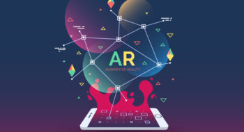 abstract creative illustration with augmented reality phone, vector illustration for landing page. AR concept for web and app.
